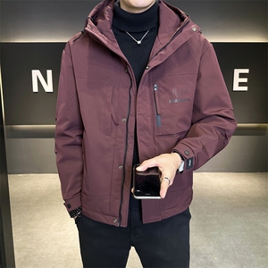 M22P1202025秋冬新款二棉加棉夹克连帽冲风衣男士外套棉服