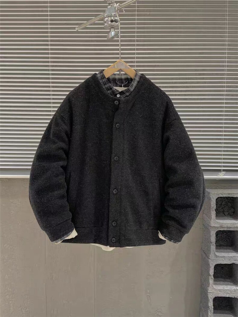 (网图)格纹拼接假两件轻薄羽绒服潮流韩版针织毛呢313B-7775-P240,男装羽绒服,星座313B