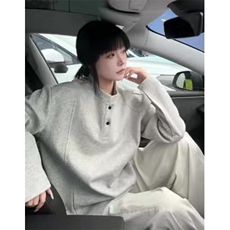 美式亨利领长袖t恤男秋季复古潮牌高级感卫衣情侣内搭叠穿打底衫，男装T恤，星座809A(原222-1)