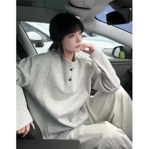 美式亨利领长袖t恤男秋季复古潮牌高级感卫衣情侣内搭叠穿打底衫图片