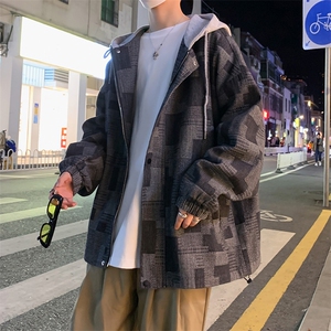格子牛仔夹克外套男春秋款潮牌ins韩版潮流大码宽松美式复古高街图片