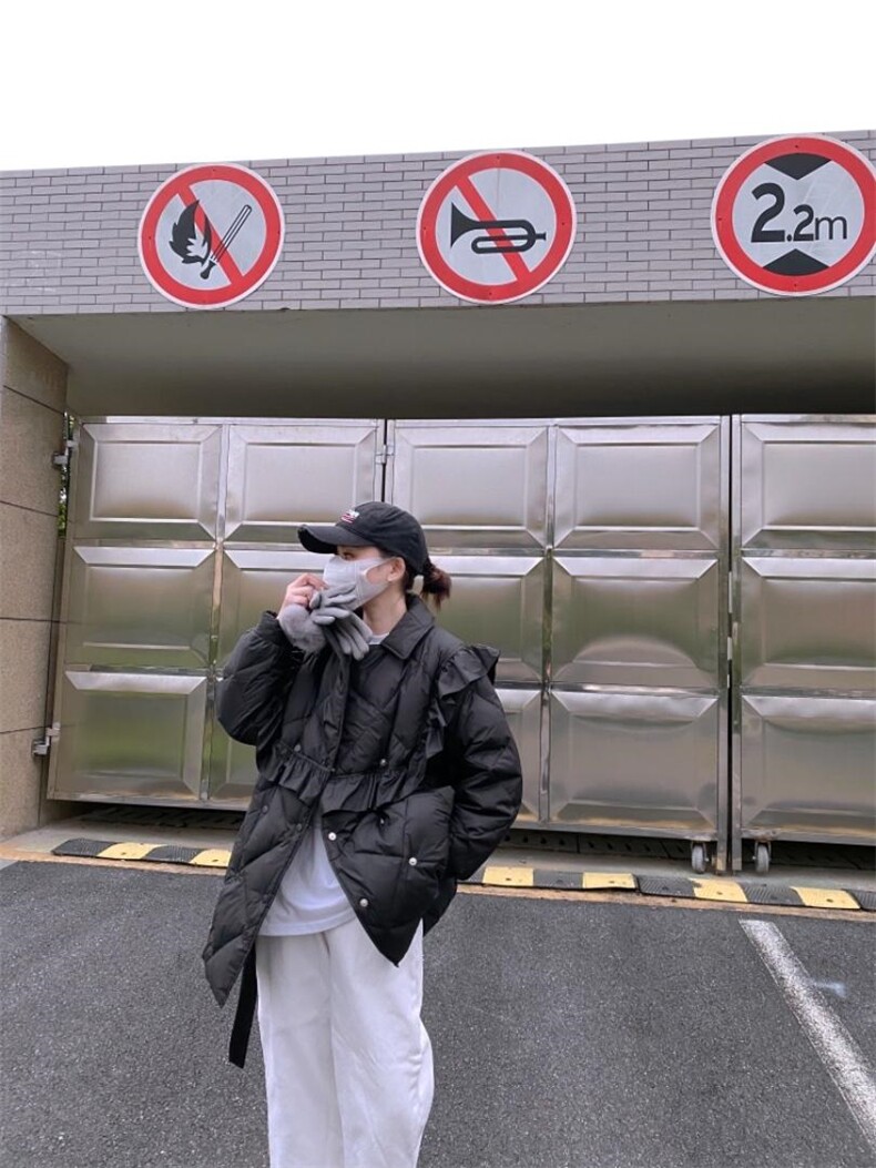 韩系荷叶边中长款羽绒，其它，驿谷