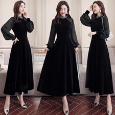 连衣裙纯色长袖圆领中腰显瘦修身2021春季新款时尚，女装连衣裙，瑶迪依秀