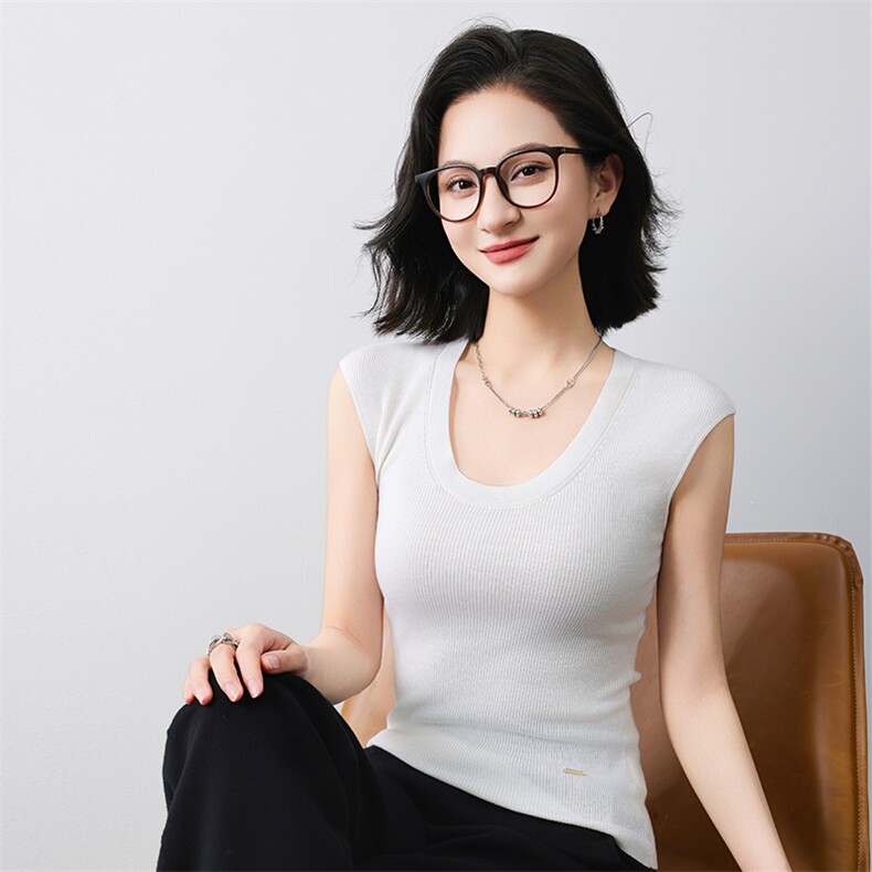 低圆领新款针织吊带女无袖纯色背心简约百搭宽松套头上衣内,针织衫/毛衣,清联羊绒