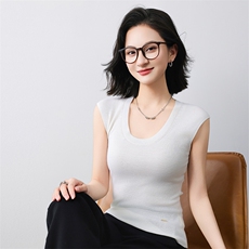 低圆领新款针织吊带女无袖纯色背心简约百搭宽松套头上衣内，女装针织衫/毛衣，清联羊绒