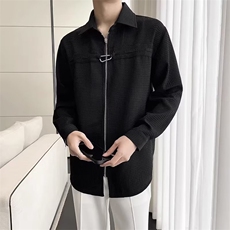 华夫格设计感宽松拉链衬衫男韩版高级金属痞帅长袖衬衣潮CSA246，男装衬衫，星座516A