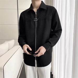 华夫格设计感宽松拉链衬衫男韩版高级金属痞帅长袖衬衣潮CSA246图片