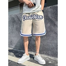 美式高街休闲短裤男字母宽松帅气2025夏季ins五分裤K6329-P31，男装牛仔裤，星座412-3