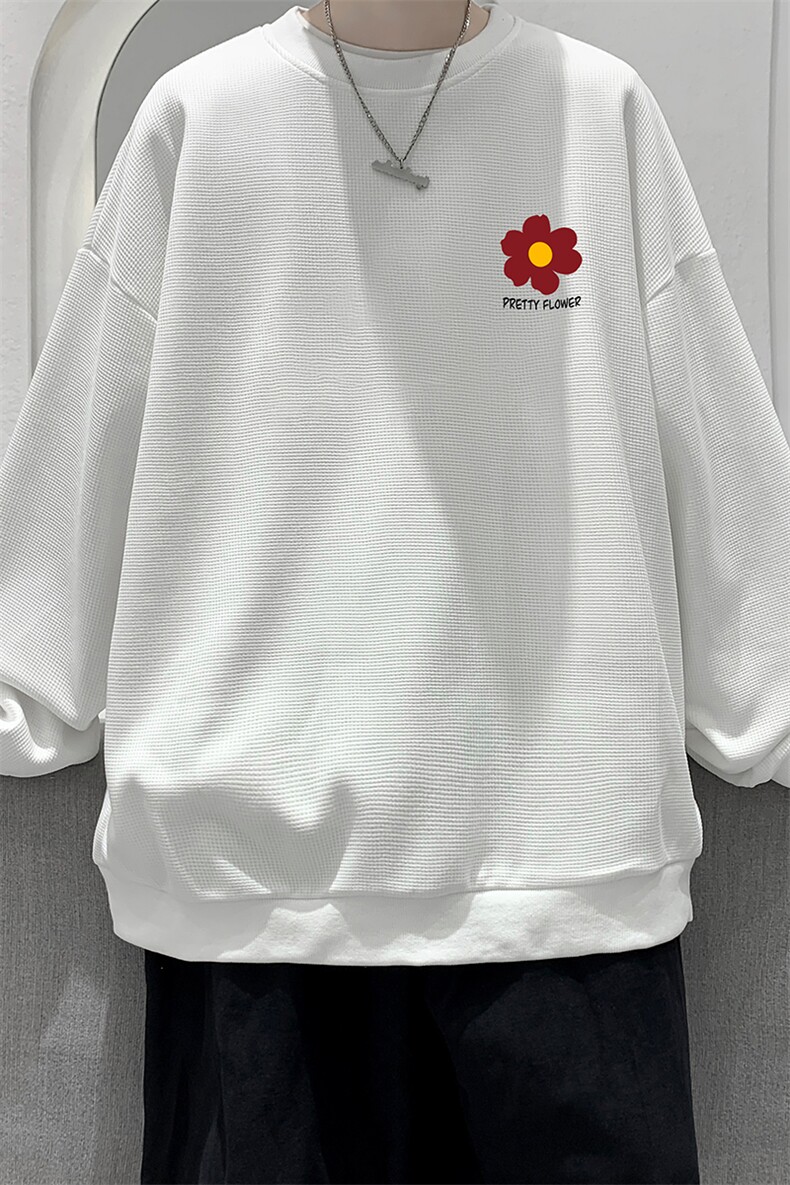 华夫格卫衣圆领卫衣男大码长袖t恤男外套HW76257-P30加绒款-P40,男装卫衣,电商A040