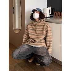 网络图，秋冬毛呢连帽卫衣男女日系潮牌宽松休闲XZ302B-1-B12P58，男装卫衣，星座302B-1