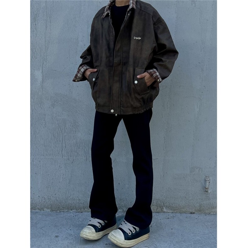 现货自家图放心上美式复古皮衣外套男拼接棒球服807-3-JK81-P90,男装皮衣,星座807-3