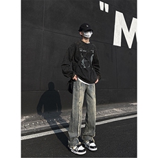 美式ins高街hiphop重工艺水洗毛边牛仔裤货号K712P65，男装牛仔裤，电商A063