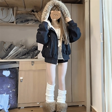 现货重磅boxy短款棉衣座山雕大毛毛领男女棉服水洗工装厚外套，男装棉衣，电商A486