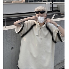 拼色做旧短袖T恤男夏季宽松休闲半开领体恤衫XZ514-2-202441-P58，男装T恤，星座514-2(原B239)