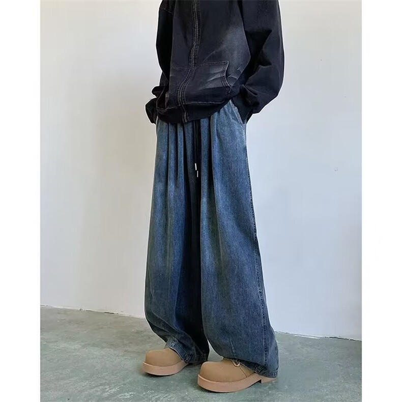 高街复古水洗做旧阔腿牛仔裤男款宽松直筒休闲长裤子7001P45,男装牛仔裤,星座410-2