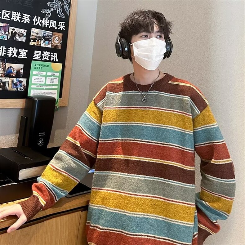 美式圆领毛衣男慵懒风休闲针织衫 X7120 P40图片