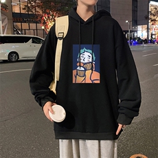 WY2042-P35加绒款-P40纯棉连帽卫衣男大码运动帽衫宽松薄外套男，男装卫衣，电商A040