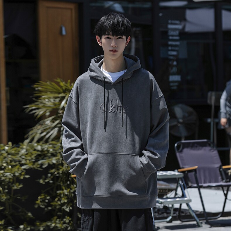 M-6XL380克大码秋季新款连帽麂皮绒刺绣套头卫109-W02042-P58,男装卫衣,星座109