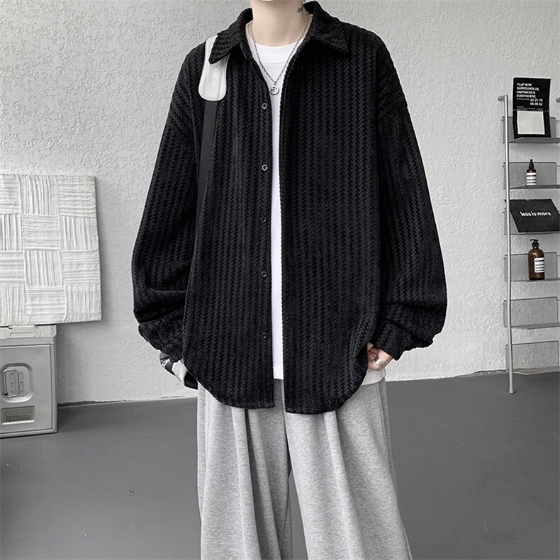 8XL-M鱼骨纹小香风衬衫男生春秋衬衣宽松慵懒垂感外套CS29009P45,男装衬衫,电商B312
