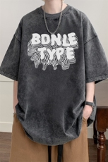 抖音供货、10万现货印花款230克水洗棉短袖T恤D223A-ST2347-P35，男装T恤，电商019-1