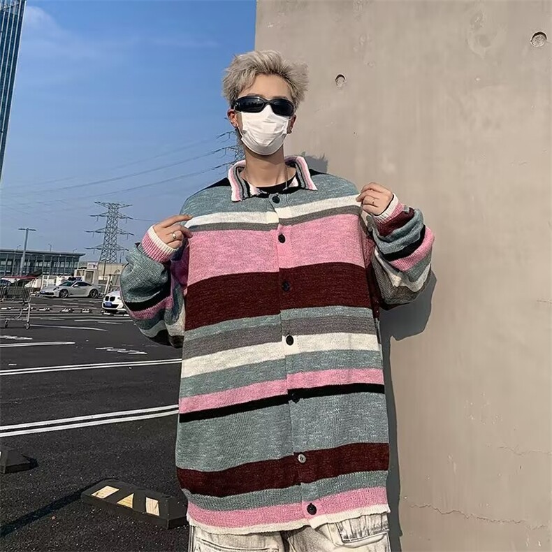 针织开衫男女韩版潮流高街拼色条纹宽松5685P58,男装卫衣,星座410-2