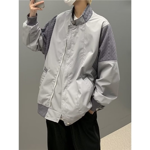 棒球服美式复古高街vibe外套春秋针织拼接设计感飞行员夹克-Y592图片