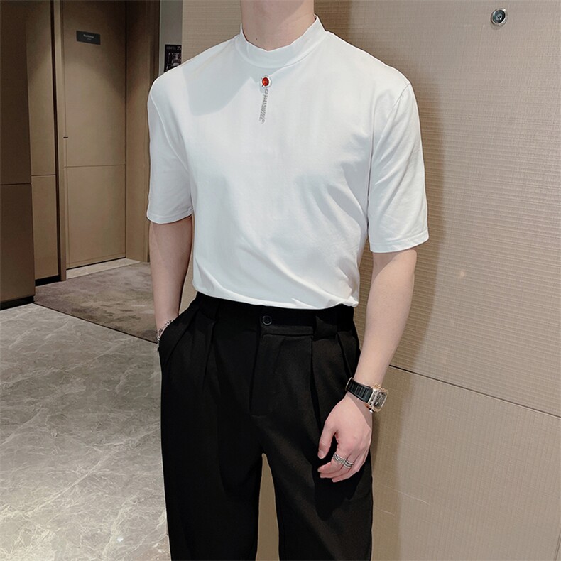 王嘉尔同款高弹显瘦修身短袖T恤小众半高领半袖男潮TX1221-P48,男装T恤,电商B267