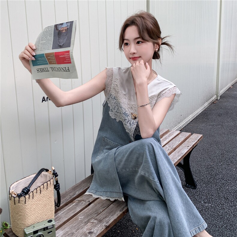 主推新款女装复古蕾丝牛仔马甲时尚套装女2218-P205-K315,女装套装/套裙,网红馆