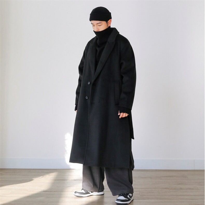 冬季新款毛呢大衣男过膝无羊绒韩版宽松落肩呢子中长款风衣男外套，男装风衣，星座710