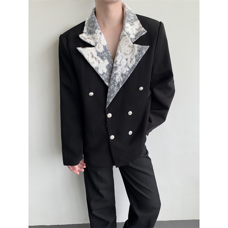 现货 25秋冬男士蕾丝拼接雪花扣礼服华丽风西装外套xz168-p168图片