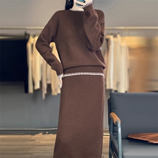 2025秋冬百搭时尚简约圆领长袖上衣加裙子套装，女装套装/套裙，暖思雅