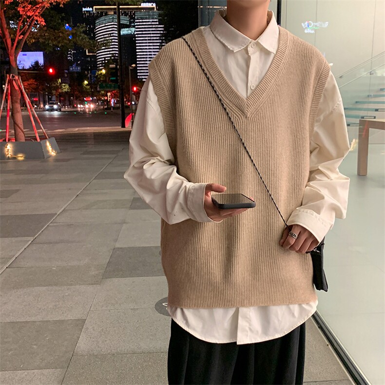 M3109-P68秋冬港风针织衫毛衣男女情侣宽松外穿无袖马甲背心控78，男装背心/马甲，电商A009A（原A058A）