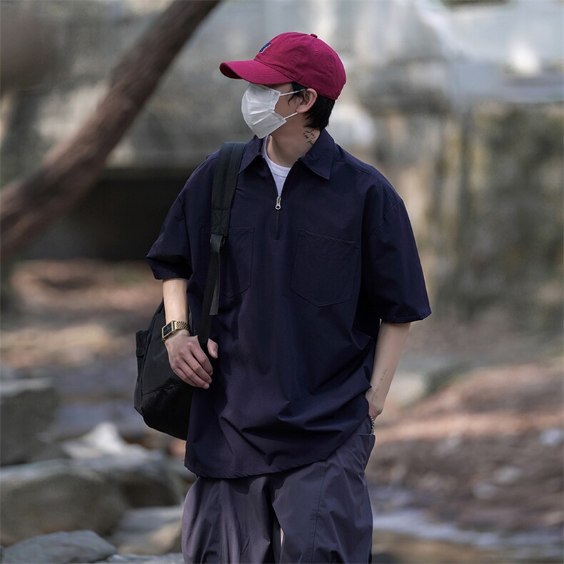 上衣日系松弛感T恤宽松通勤休闲两穿工装短袖HY298TP45控68,男装T恤,电商A102B
