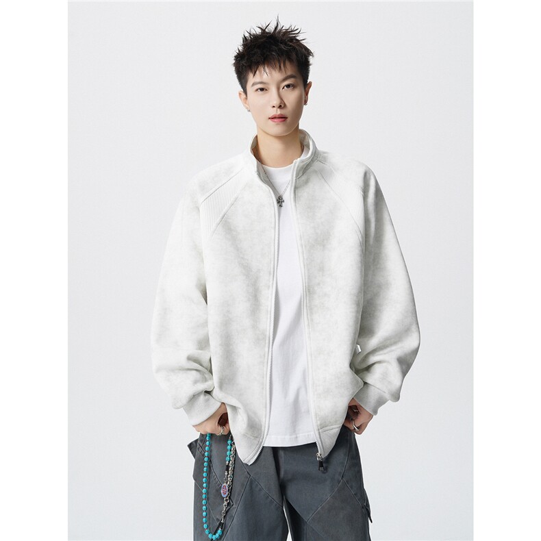 可二开罗纹拼接脏脏灰扎染面料大码M-5XL夹克JK78083P65控98，男装夹克，星座227-7