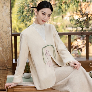 新中式国风禅意女装茶艺师服装改良汉服唐装上衣旗袍外搭开衫图片