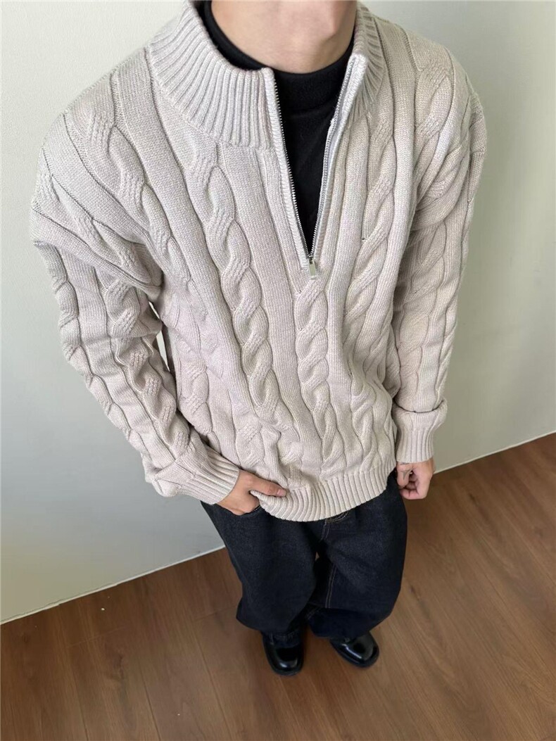 网图半高领毛衣男秋冬季美式麻花粗纹半拉链设计针织打底衫特P58,男装针织衫/毛衣,电商C306-1