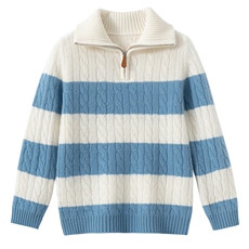 2025时尚百搭通勤简约休闲拼色绞花半开拉链，童装儿童羊绒衫，奥赛羊绒童装