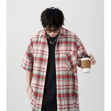 日系cityboy格子短袖衬衫男夏季潮牌美式休闲情侣衬衣LM1355-P40，男装T恤，星座1008