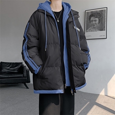 棉服男冬季新款港风宽松假两件连帽棉衣MF8587-特P78，男装棉衣，星座214-3