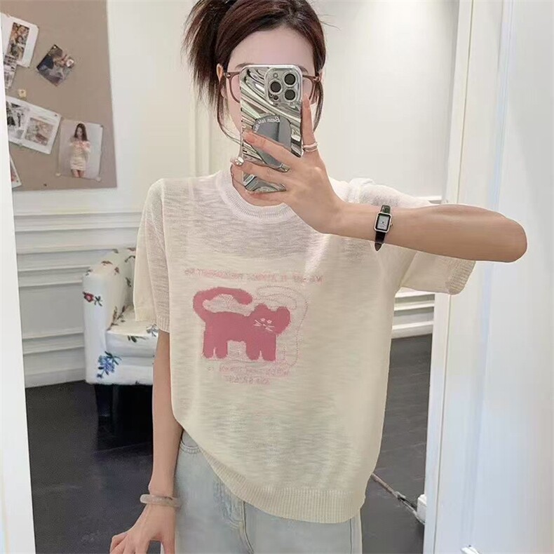 夏季套头时尚短袖百搭休闲风，女装T恤，锦弘羊绒