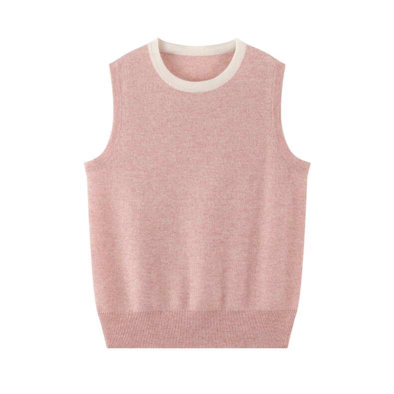 2025秋冬舒适百搭拼色圆领背心，女装羊绒衫，绒默