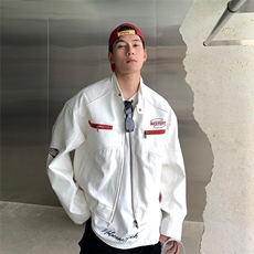 美式短款赛车服pu皮刺绣外套HH100P65，男装皮衣，星座1013-5
