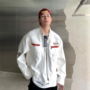 美式短款赛车服pu皮刺绣外套HH100 P65图片