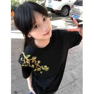 高街花卉连肩刺绣短袖t恤男女2025夏季新款宽松小众上衣潮 TAC75图片