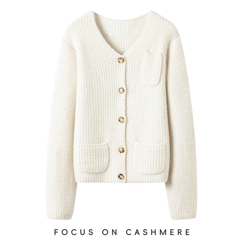 秋冬新款纯色针织v领开衫时尚百搭，女装羊绒衫，缇曼羊绒