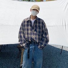 港风复古格子衬衫男女新款夏季设计感小众chic上衣外套潮S192-P33，男装衬衫，星座1008