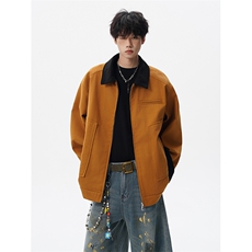 M-8XL美式复古水洗夹克男拼接灯芯绒外套休闲茄克衫上衣JK1325P88，男装夹克，电商D206-1