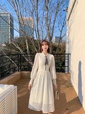 秋季新款韩版时尚修身显瘦气质高雅淑女连衣裙，女装连衣裙，荷塘月色