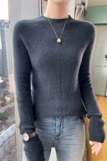 秋冬100%纯羊毛衫女半高领抽条修身针织毛衣百搭显瘦羊绒衫打底衫，女装羊毛衫，美轩羊绒