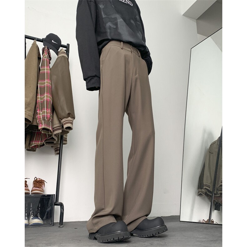 得物唯品直播2025春款半松紧微喇叭拖地冰丝西裤K3332-P45，男装西裤，电商042